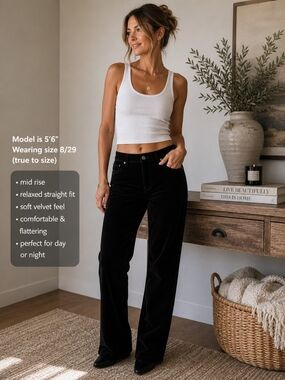 Well Worn Velvet Straight Pants - Black